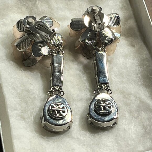 Tory Burch Floral Tear Drop Clip On Earrings - Picture 7 of 9